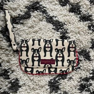 Bungalow 360 clutch. Boston terrier print, red inner shell. Snap close + zipper.